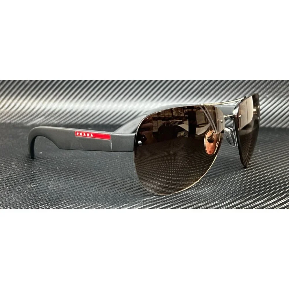New! Prada Gunmetal Brown Mens 64mm Sunglasses